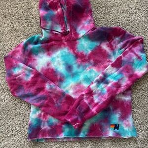 Aviator Nation Pink & Teal Tie-Dye Pullover Hoodie